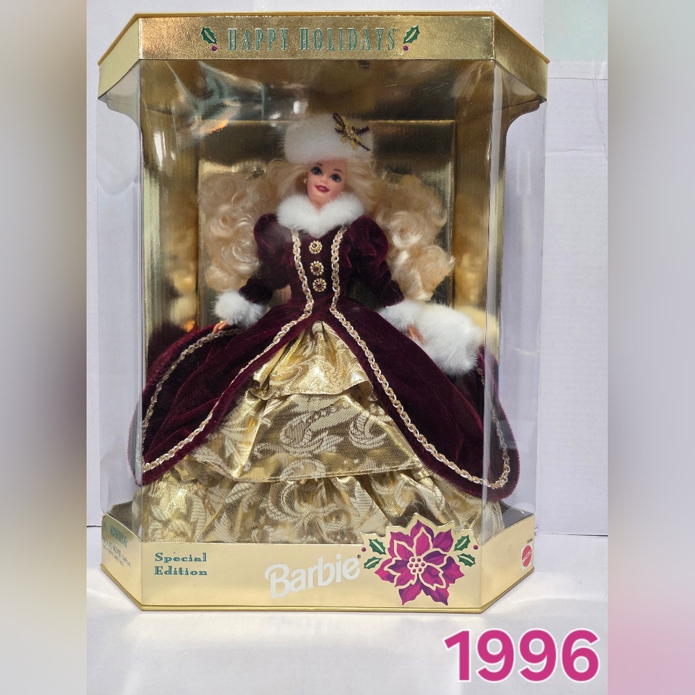 Barbie Burgundy Velvet and Gold Holiday Collector Doll 1996 Blonde Hair